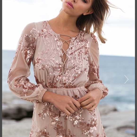 Hello Molly Sequin Romper Gold Bronze - Picture 2 of 8